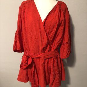 New Lane Bryant Wrap Top Blouse Pom Poms Peplum